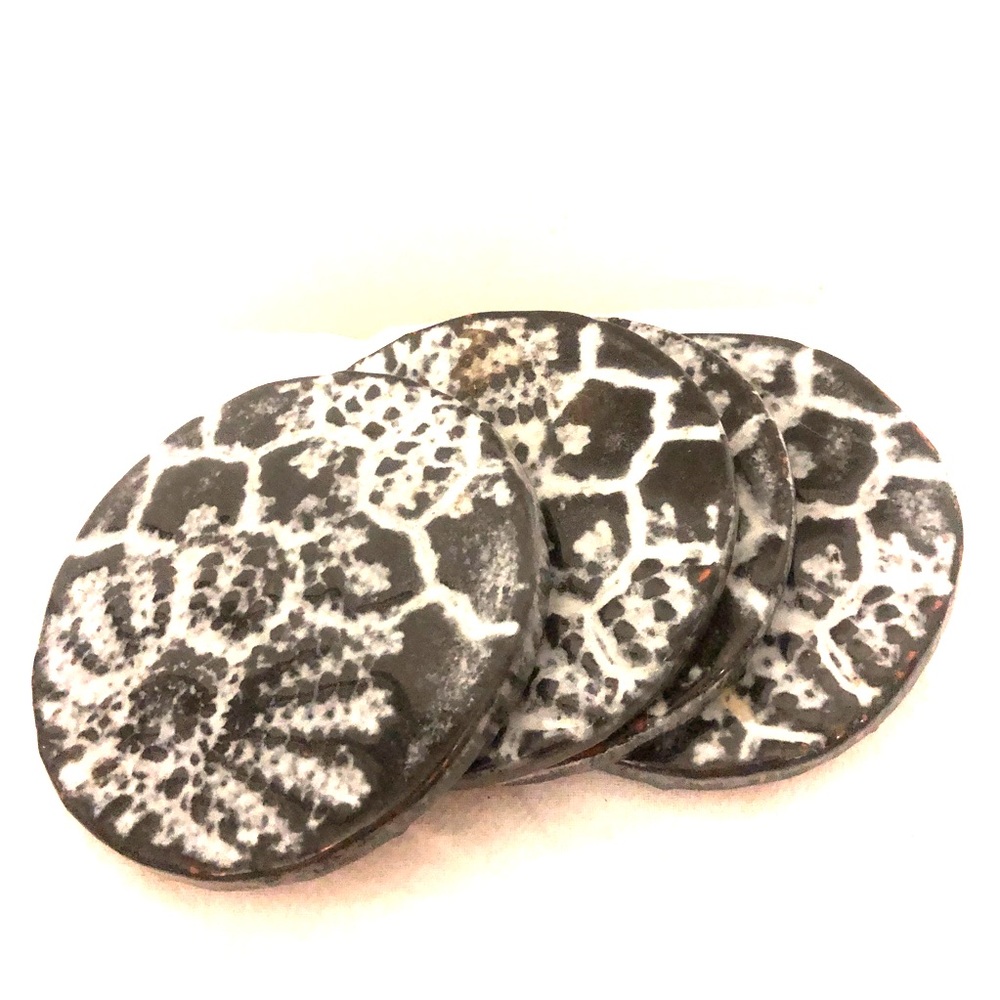 Anthro lace imprint glazed terra-cotta coasters